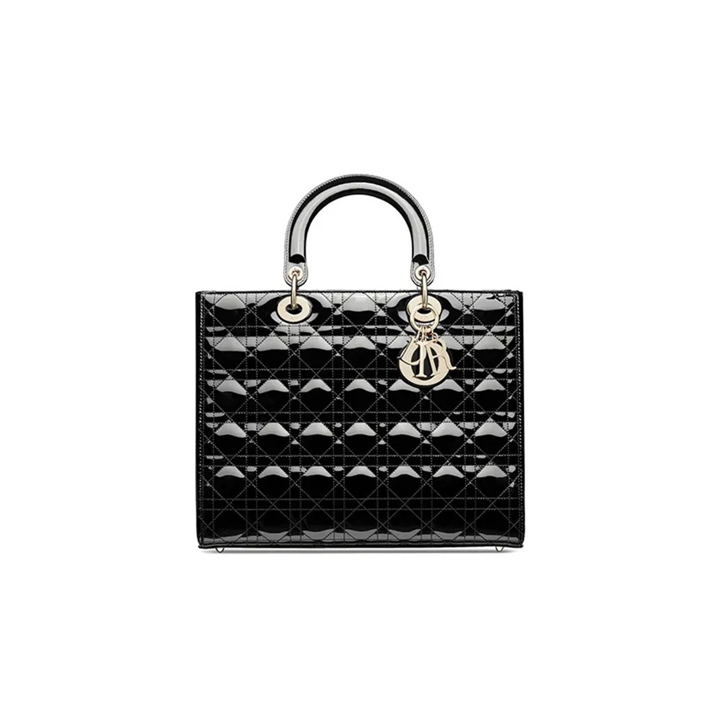 DIOR PATENT CANNAGE LARGE LADY DIOR BLACK M0566OWCB-M900 (32*25*12.1cm)